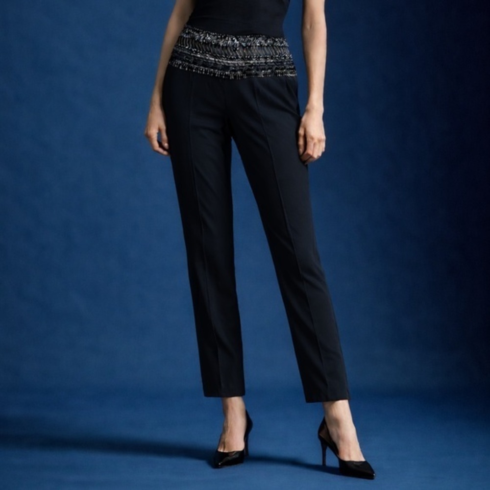 Vintage Gianfranco Ferre Black raffia beaded waist pants